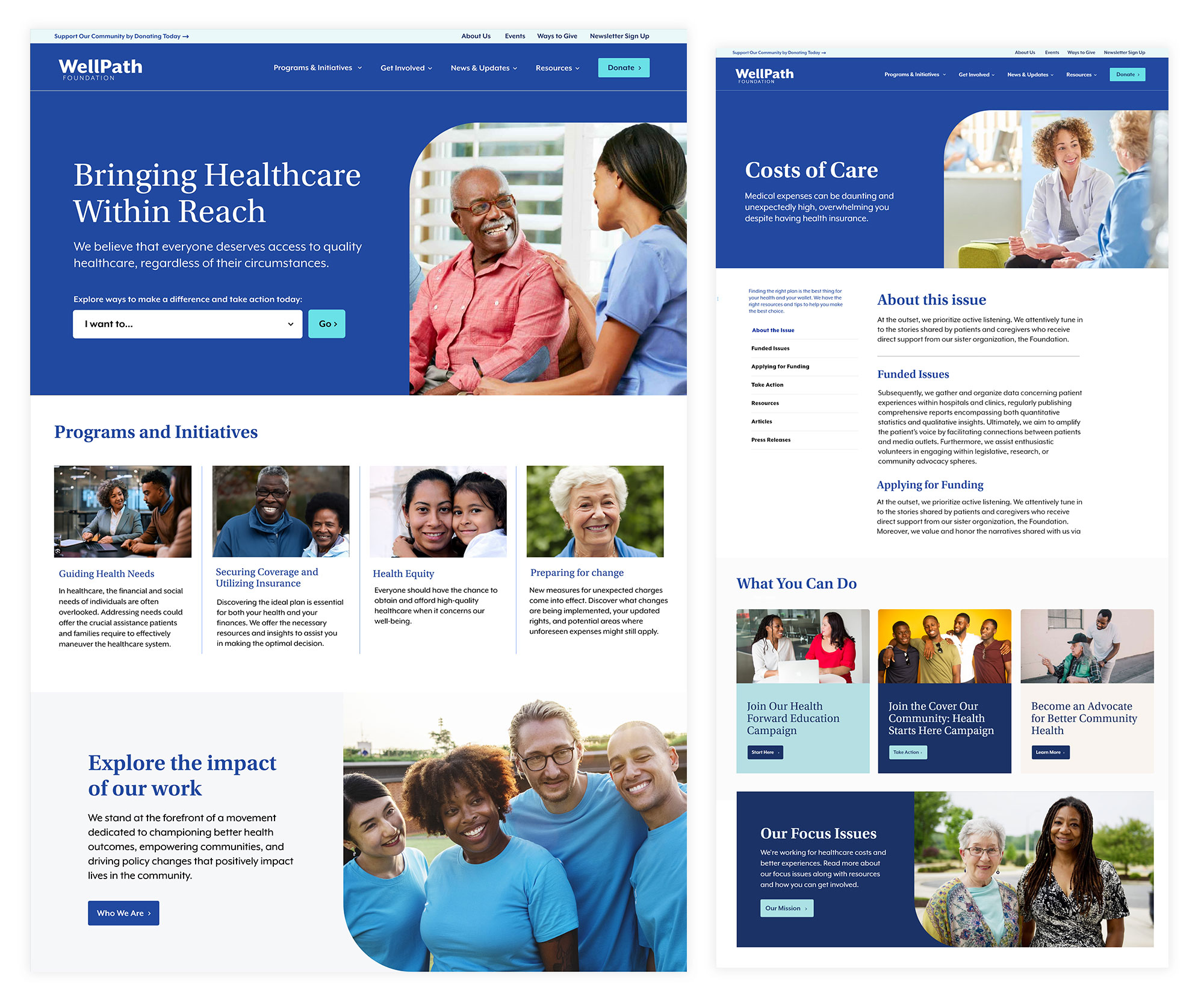 Multiple screenshots of the WellPath Foundation websit