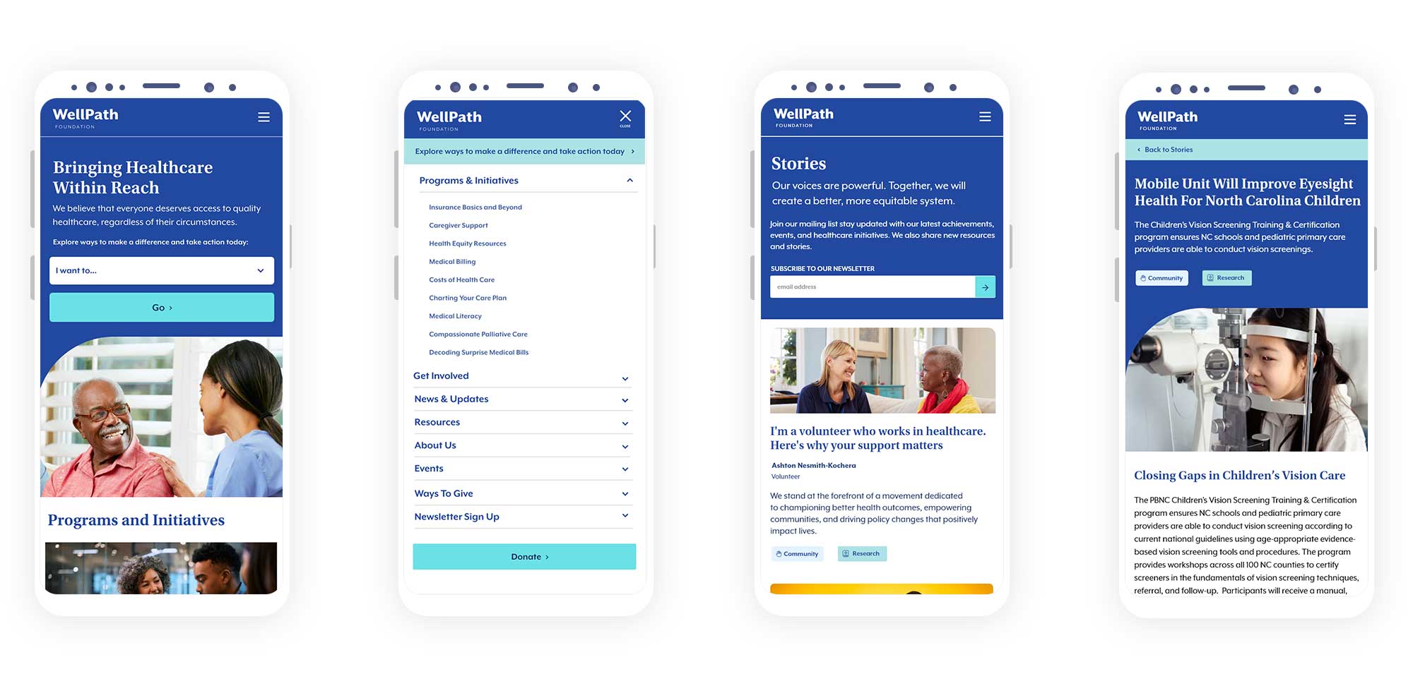 Multiple screenshots of the WellPath Foundation website on mobile